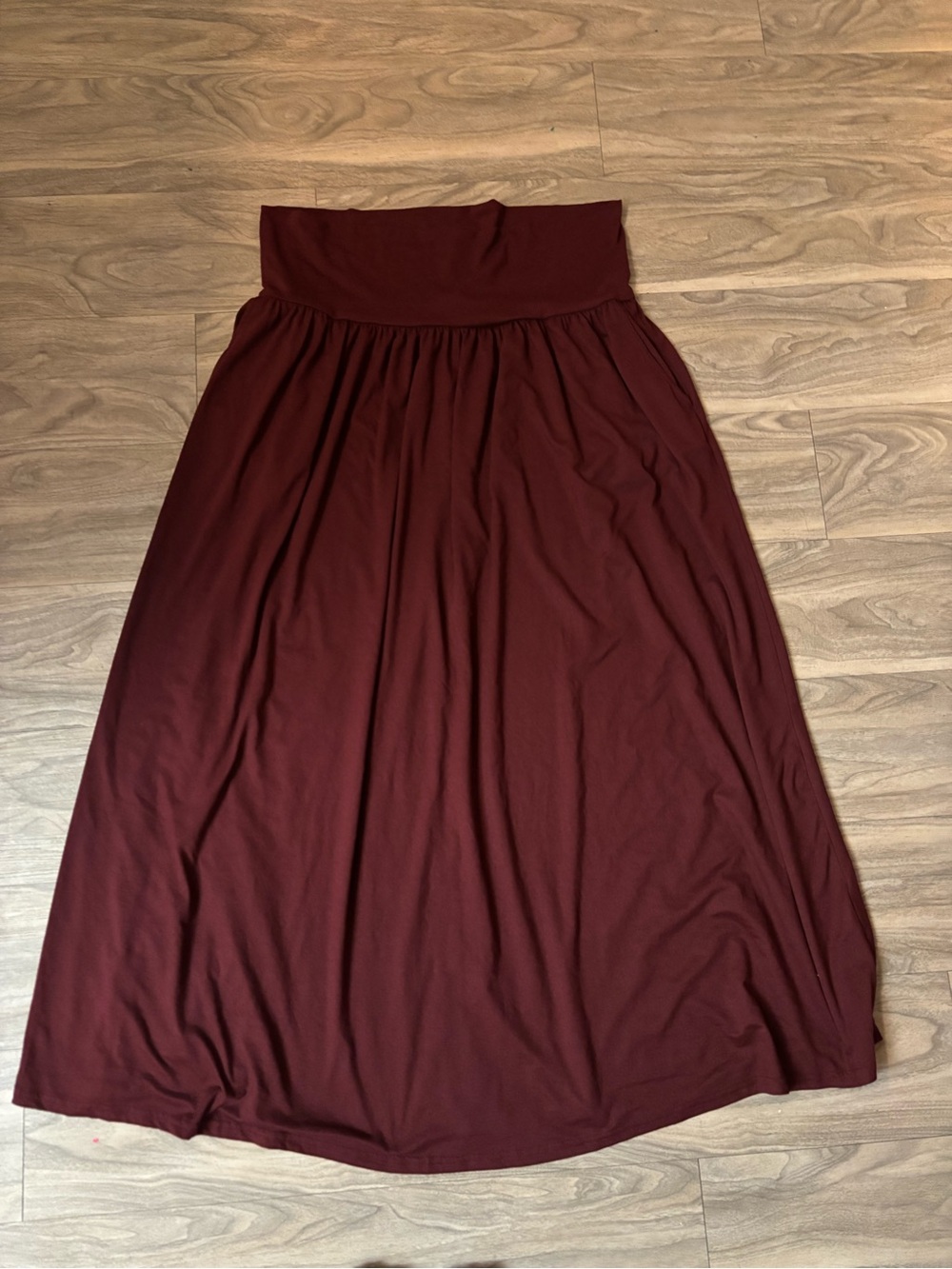Women's Burgundy Maxi Skirt - Comfortable Fold-Over Waist